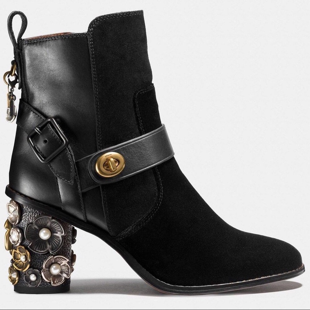 Coach Velvet Floral Heel Bootie